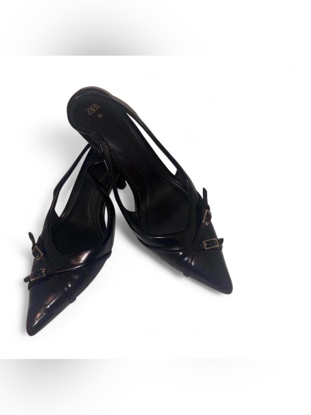 Zara Black Pointed Double-Buckle Slingback Heels-must have!